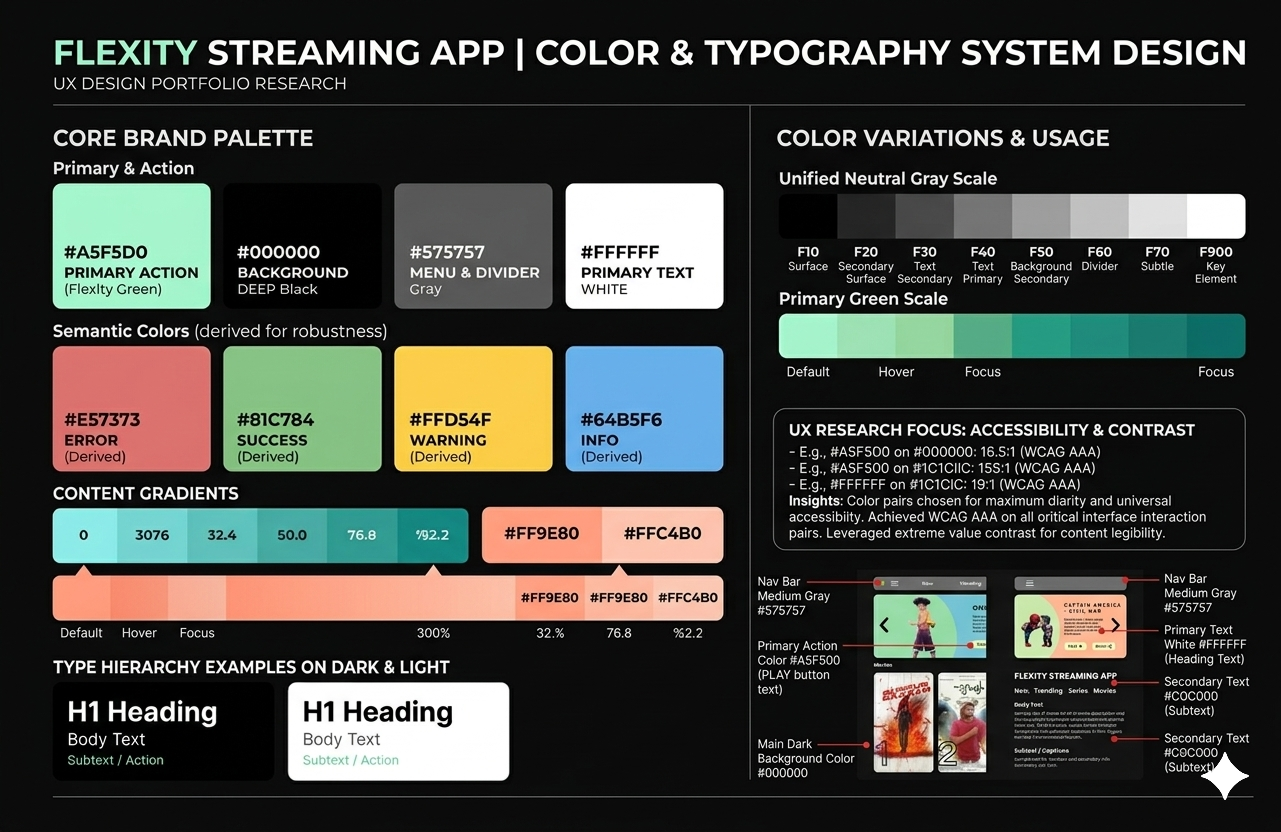 FLEXITY STREAMING APP | COLOR SYSTEM & VISUAL DESIGN ANALYSIS
